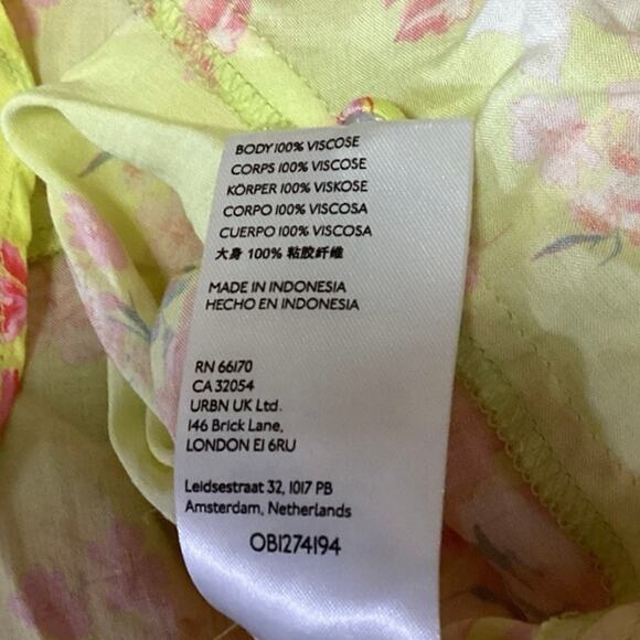 Anthropologie Maeve Yellow Pink Floral Ruffle Deep V Button Up Blouse Top Sz 4 - Picture 5 of 5